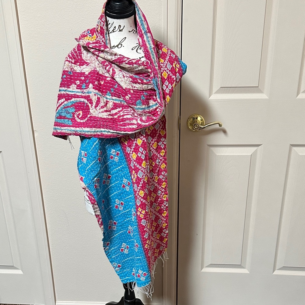 Colorful Reversible Kantha Scarf - Picture 1 of 3